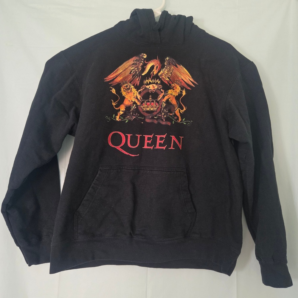 Queen Band Hoodie Port & Company Black Crest Logo Graphic Sweatshirt Mens Large